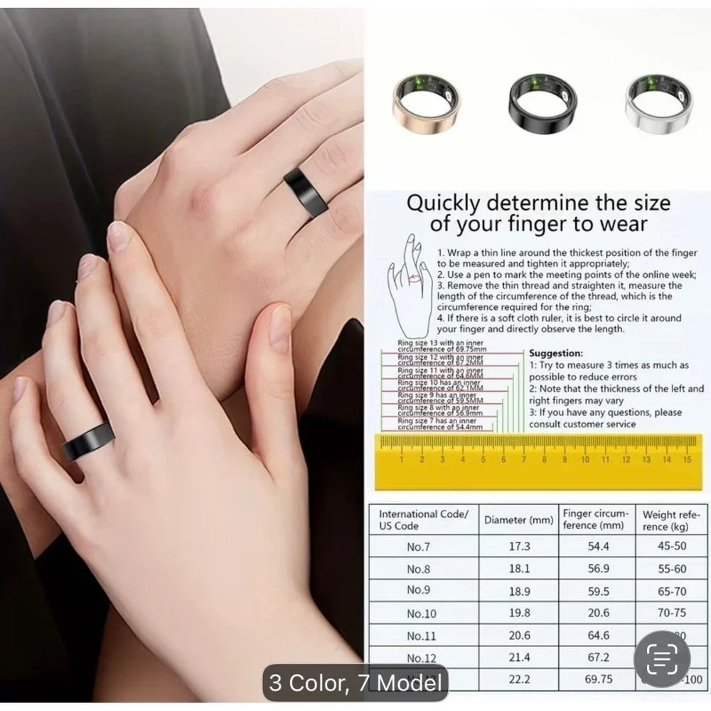 SmartHealth Smart Ring Stainless Steel Silver Waterproof Fitness Tracker Size 10